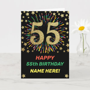 レインボー55誕生日花火金ゴールドハッピーバースデー カード