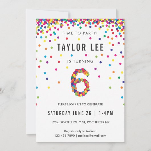 レインボー6thバースデーパーティー6誕生日 招待状 (正面)
