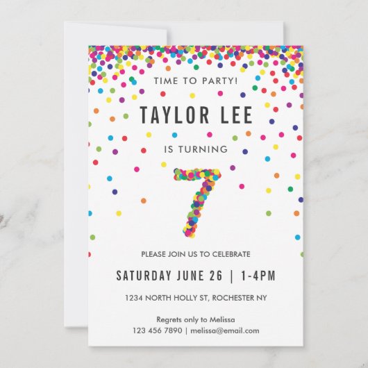 レインボー7歳の誕生日パーティー7誕生日 招待状 (正面)