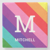 レインボー8ストライプゲイプライドカスタムモノグラムイニシャル ストーンコースター (正面)