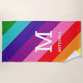 レインボー8ストライプゲイプライドカスタムモノグラムイニシャル ビーチタオル (正面)