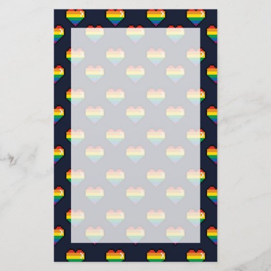 レインボー8ビットハートパターン 便箋 (正面)