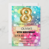 レインボー8歳8歳バースデーパーティー女の子8 招待状 (正面)