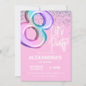 レインボー8thバースデーパーティーガールフォイルバルーンネオン 招待状 (正面)