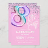 レインボー8thバースデーパーティーガールフォイルバルーンネオン 招待状 (正面/裏面)