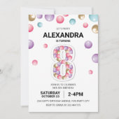 レインボー8thバースデーパーティー,ピンクバルーンガール 招待状 (正面)