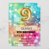 レインボー9歳9歳バースデーパーティー女子9歳 招待状 (正面/裏面)