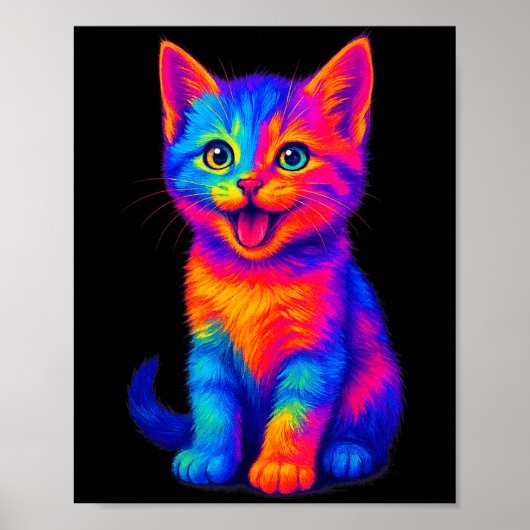 レインボー かわいい 猫 愛 可愛い カラフル 笑顔 子猫 ポスター (正面)