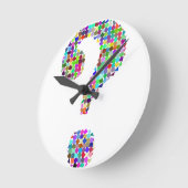 レインボー（ばちゃばちゃ）跳ねる疑問符 ラウンド壁時計 (傾斜)