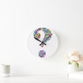 レインボー（ばちゃばちゃ）跳ねる疑問符 ラウンド壁時計 (ホーム)