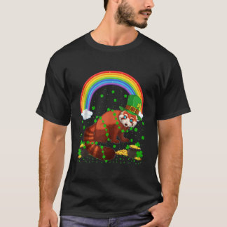 レインボー アイリッシュ シャムロック レッドパンダ セントパトリックの日 Tシャツ