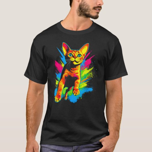 レインボー・アビシニアン・キャット Tシャツ (正面)