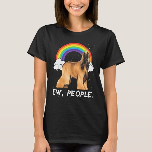 レインボー アフガンハウンド わーい 人々 ユニコーン 犬 Tシャツ (正面)