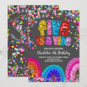レインボー インビテーション、5歳の誕生日 おめでとう カラフル 招待状 (正面/裏面)