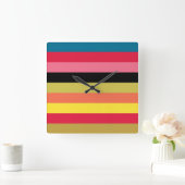 レインボー・ウォーターフストライプォール スクエア壁時計 (ホーム)