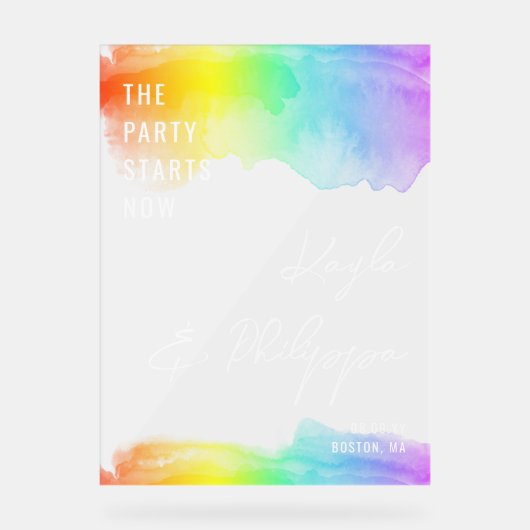 レインボー・ウォーター・カラーLGBT結婚披露宴が始まる アクリルサイン (正面)