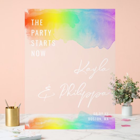 レインボー・ウォーター・カラーLGBT結婚披露宴が始まる アクリルサイン (ウェディング)