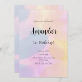 レインボー カラフル 水彩画 ファーストバースデー 招待状 (正面/裏面)