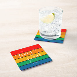 レインボー カラー ブロック ストライプ スクエアペーパーコースター