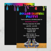 レインボー カラー ペイント ドリップ ローラー スケーティング バースデー 招待状 (正面/裏面)