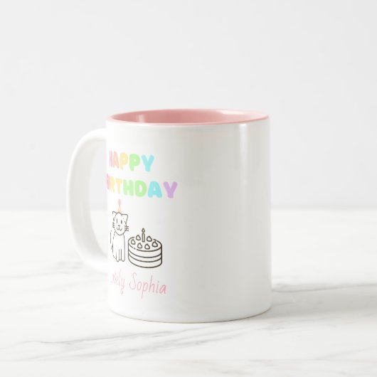 レインボー&キャットハッピーバースデーツートーンコーヒーマグ ツートーンマグカップ (正面左)