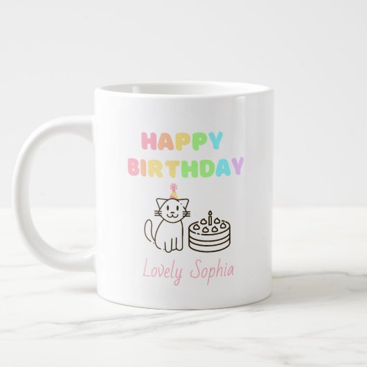 レインボー&キャットハッピーバースデー ジャンボコーヒーマグカップ (左)