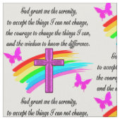 レインボー&クロスセレニティ祈りの言葉デザイン ファブリック (クローズアップ)