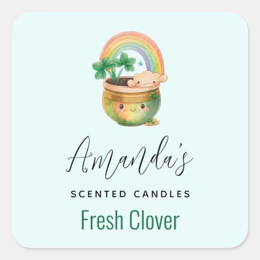 レインボー&クローバーキャンドルビズ付きかわいいプランター スクエアシール (正面)