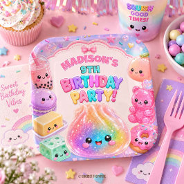 レインボー グリッター だんご スクイーズ 誕生日パーティー ペーパープレート