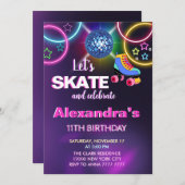 レインボー グロー ローラー スケート ディスコ パーティー 誕生日 招待状 (正面/裏面)