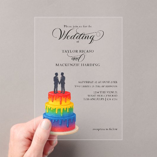 レインボー・ケーキエレガントとスクリプトゲイ結婚ズ アクリル招待状 (インサイチュ (ポータブル))