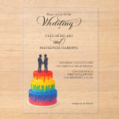 レインボー・ケーキエレガントとスクリプトゲイ結婚ズ アクリル招待状 (正面)