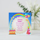 レインボー&ケーキガールズキュートバースデーパーティー招待状 招待状 (スタンド正面)