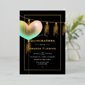レインボー ゴールド ブラックのキンセañera 箔招待状 (立ち正面)