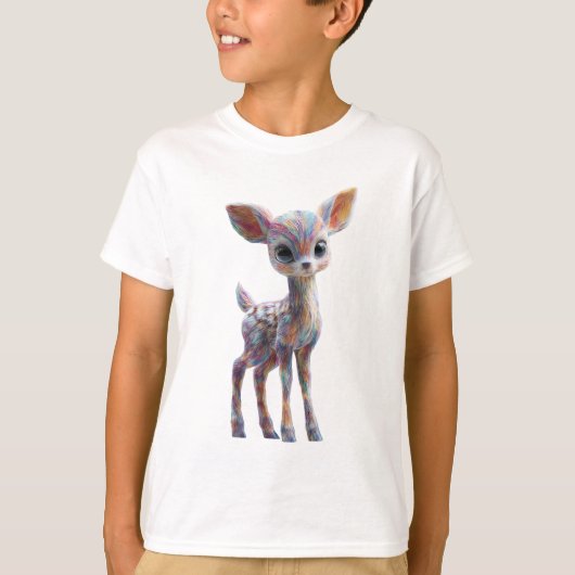 レインボー サイケデリック 子鹿 キッズ Tシャツ (正面)
