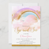 レインボー·シップ·アンド·シー·ガール·パステル·ピンク·金ゴールド 招待状 (正面)