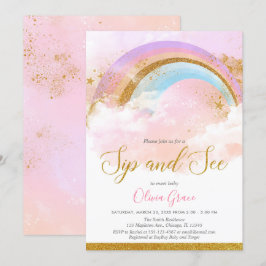 レインボー·シップ·アンド·シー·ガール·パステル·ピンク·金ゴールド 招待状