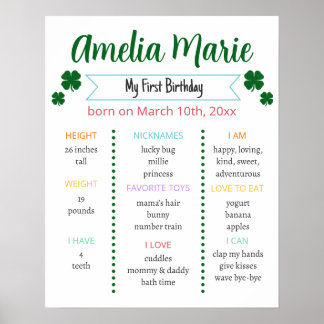 レインボー&シャムロックラッキーワン誕生日マイルストーン ポスター