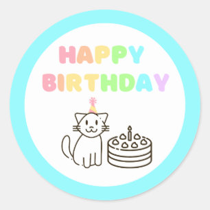 レインボー&スカイブルー誕生日ラクラシックウンドステッカー ラウンドシール