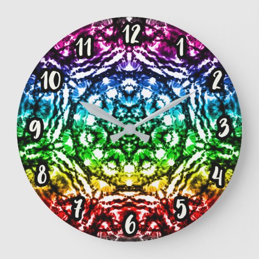 レインボー タイ染め マンダラ 星 ラージ壁時計 (正面)