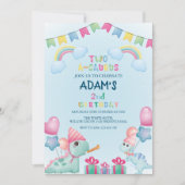 レインボー ツーアサウルス 2歳の誕生日 青い恐竜 招待状 (正面)