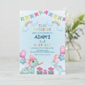 レインボー ツーアサウルス 2歳の誕生日 青い恐竜 招待状 (スタンド正面)