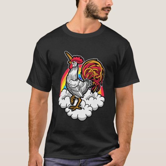 レインボー ニワトリ ユニコーン 愛好家 クレイジー 笑える 動物 ギ Tシャツ (正面)