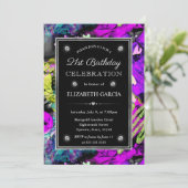 レインボー ネオン アブストラクト グリッター フレーム 21歳の誕生日 招待状 (スタンド正面)