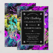 レインボー ネオン アブストラクト グリッター フレーム 21歳の誕生日 招待状 (正面/裏面)