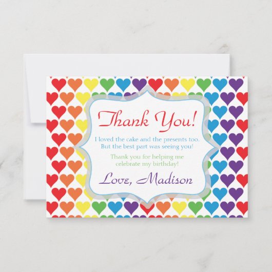 レインボー ハーツ バースデー サンキューカード (正面)