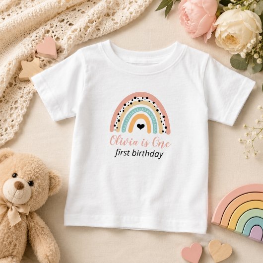 レインボー&ハーツ 1歳の誕生日パーティー ベビーTシャツ