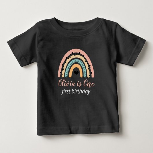 レインボー&ハーツ 1歳の誕生日パーティー ベビーTシャツ (正面)