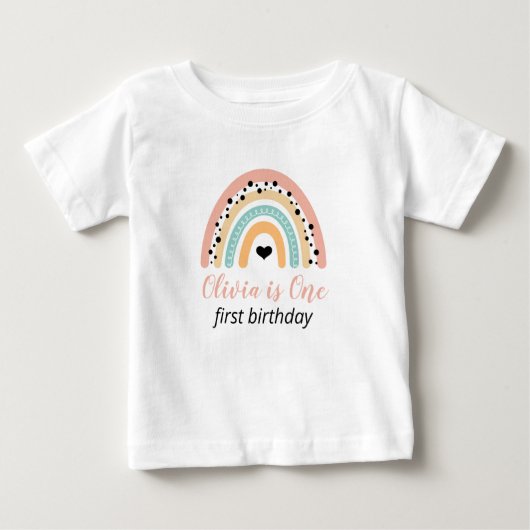レインボー＆ハーツ 1歳の誕生日パーティー ベビーTシャツ (正面)
