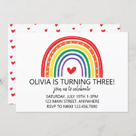 レインボー&ハートバースデーパーティー招待状 招待状